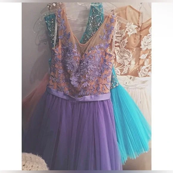 Sherri Hill Short purple flower dress size 8 - Picture 5 of 8